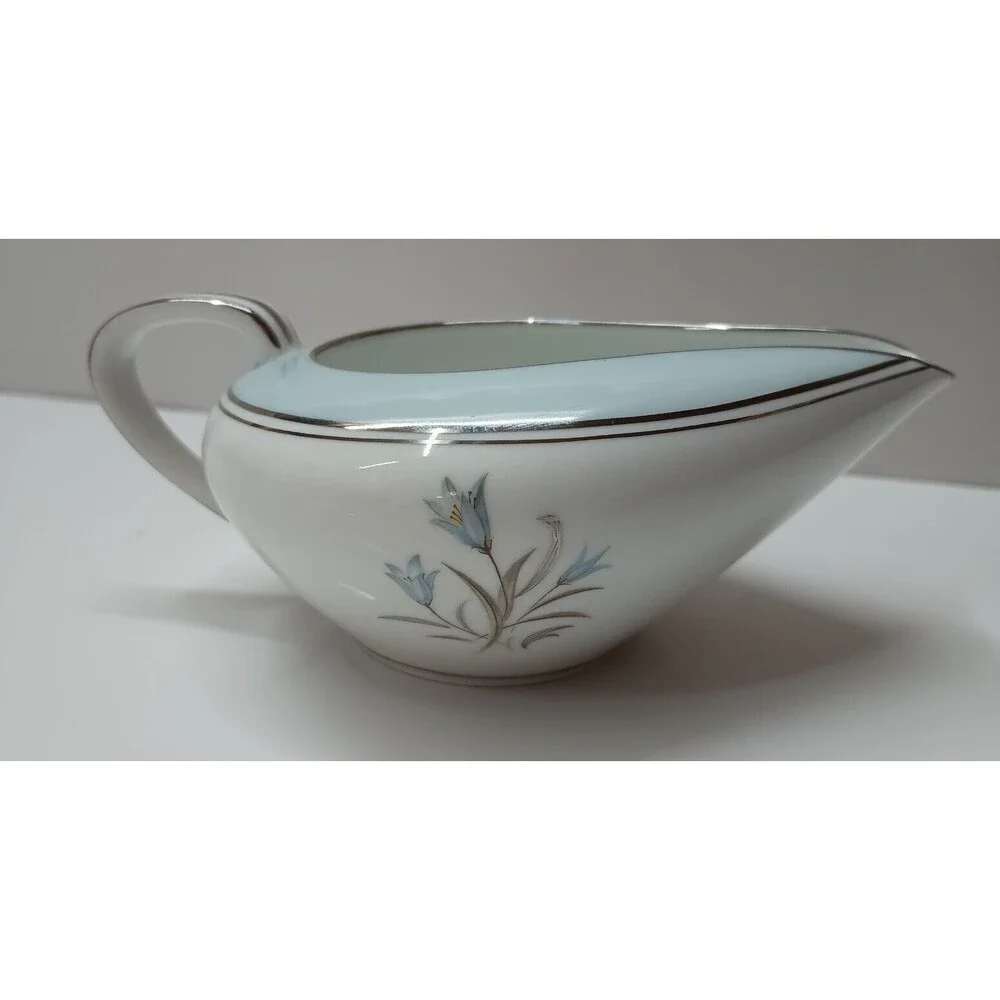 Noritake Bluebell Creamer Sugar Bowl w/ Lid 5558 Floral Platinum Silver Rim MCM